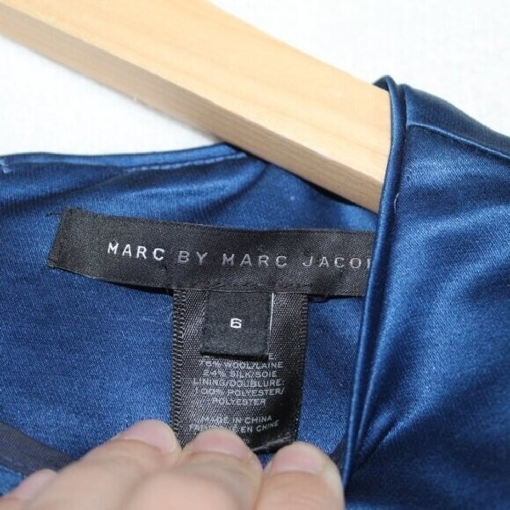 Marc by Marc Jacobs women's mini dress size 6 blue satin silk wool disco chic - Picture 8 of 12